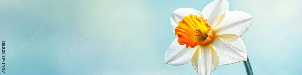 Fototapeta premium Bright daffodil blooming against a soft pastel background with ample space for text on the side