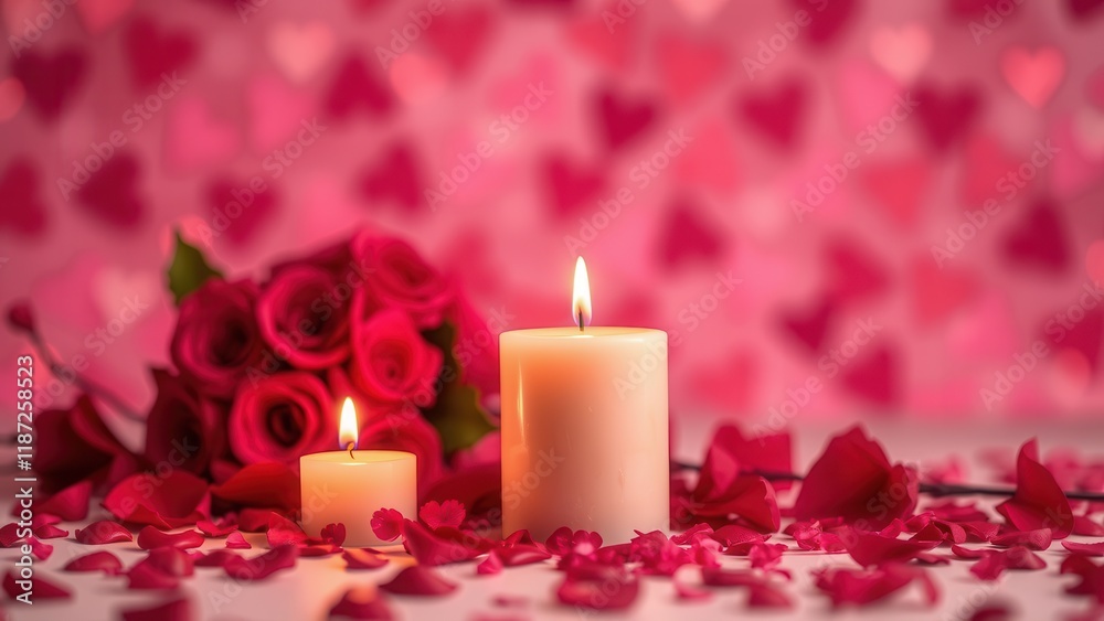 Romantic background with candles and rose petals. Romantic background with candles and rose petals.