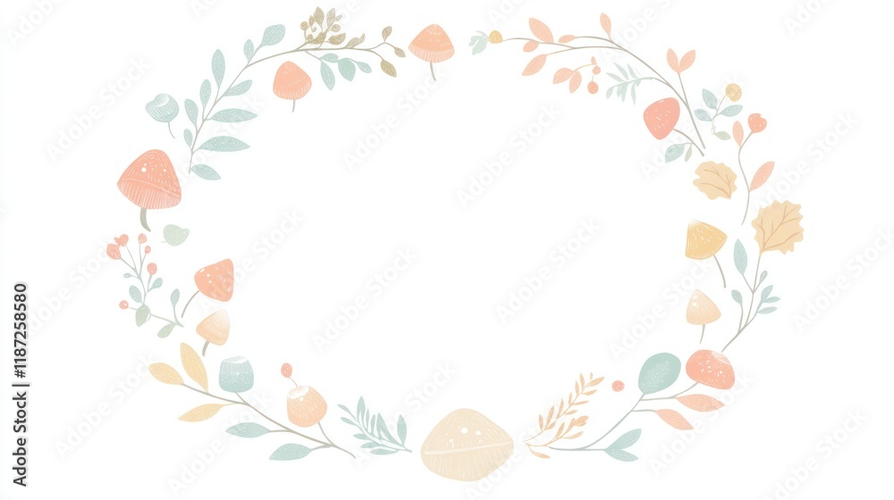 Pastel floral autumn wreath, blank space, digital art, design element Pastel floral autumn wreath, blank space, digital art, design element