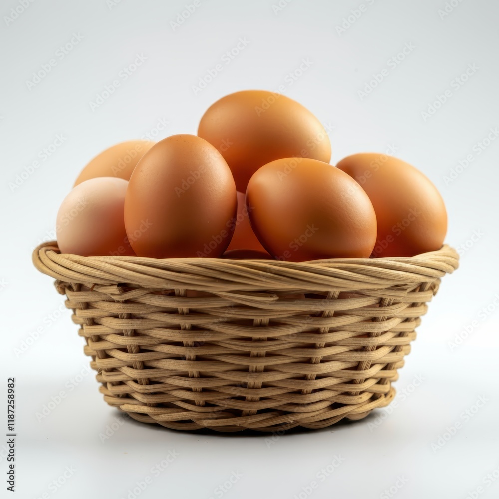 Brown eggs, woven basket, natural lighting, close-up, soft focus, organic farm fresh, rustic kitchen, beige tones, simple composition, food photography, textured background, healthy ingredients, farm Brown eggs, woven basket, natural lighting, close-up, soft focus, organic farm fresh, rustic kitchen, beige tones, simple composition, food photography, textured background, healthy ingredients, farm