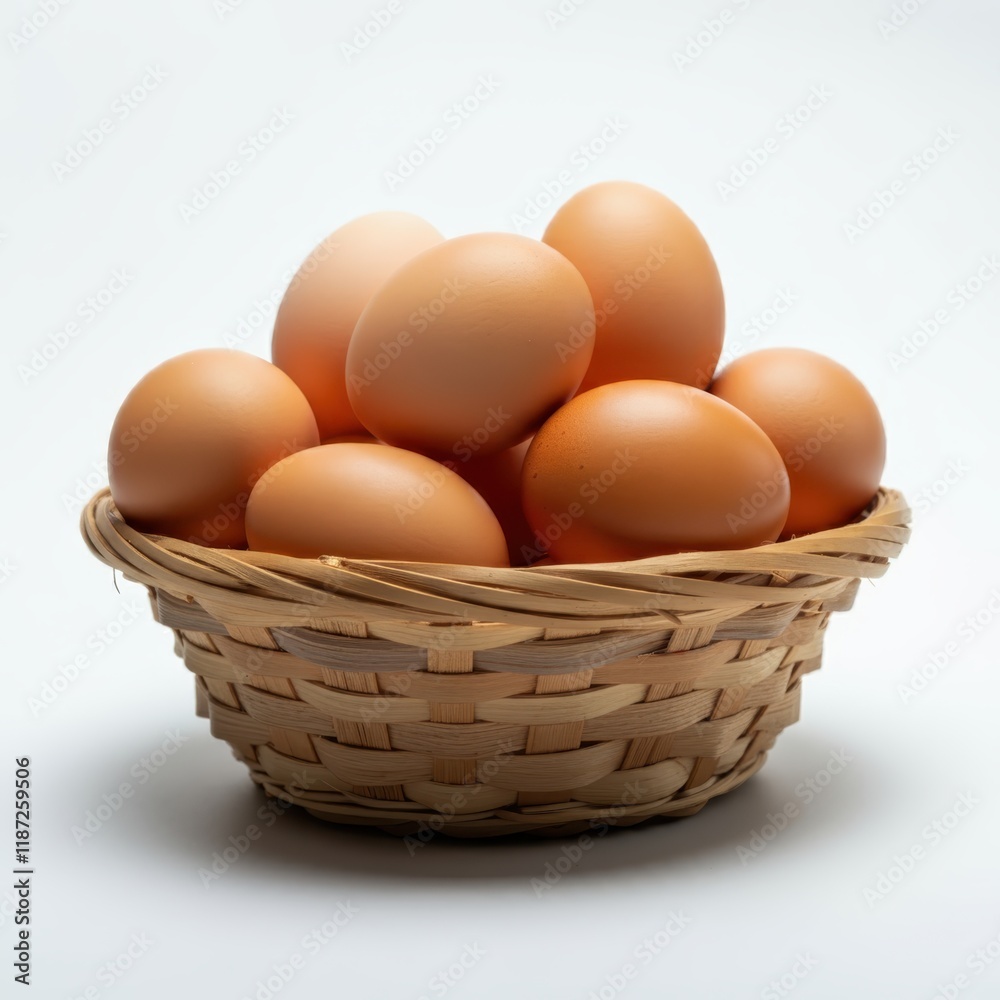 Brown eggs, woven basket, natural lighting, close-up, soft focus, organic farm fresh, rustic kitchen, beige tones, simple composition, food photography, textured background, healthy ingredients, farm Brown eggs, woven basket, natural lighting, close-up, soft focus, organic farm fresh, rustic kitchen, beige tones, simple composition, food photography, textured background, healthy ingredients, farm
