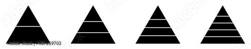 Pyramid infographic blue set. Triangle hierarchy data segments collection on white background. Pyramid for infographic of process.  pyramid chart infographic flat vector diagram presentation.