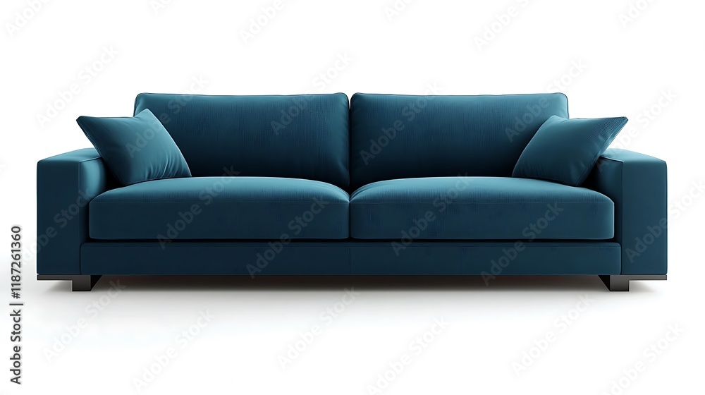 Modern sofa in deep teal with a clean, minimalist frame and soft fabric finish Modern sofa in deep teal with a clean, minimalist frame and soft fabric finish