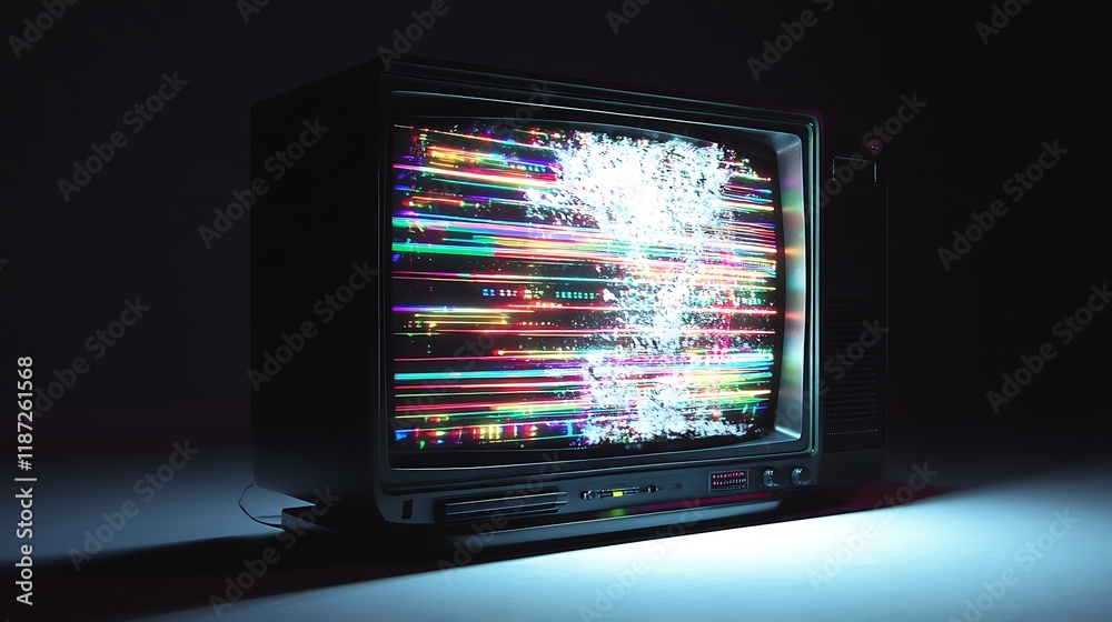 Retro TV with colorful glitch static on screen. Retro TV with colorful glitch static on screen.