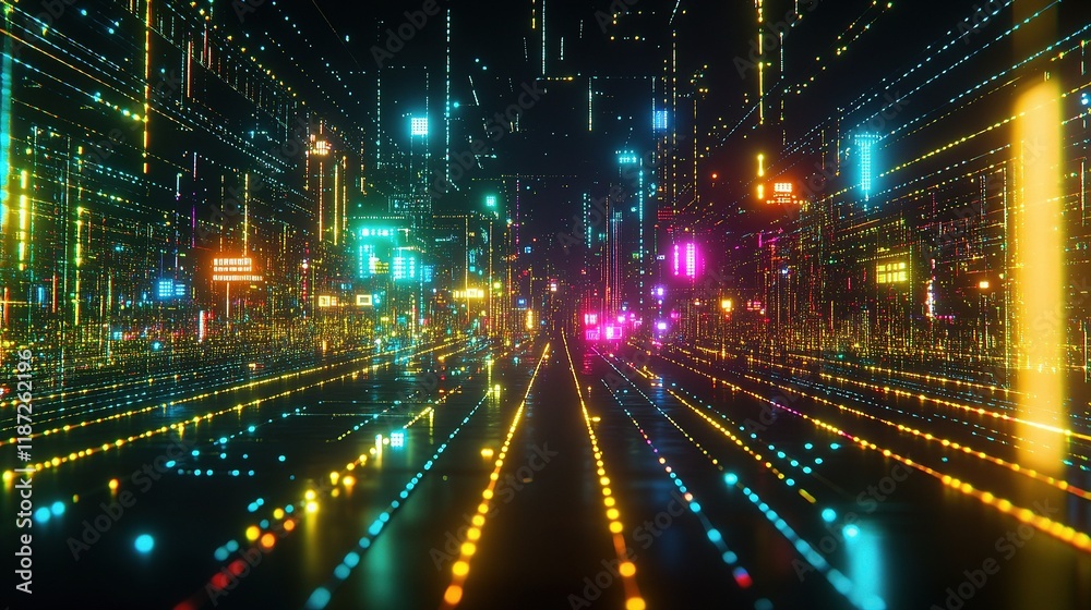 Futuristic Electronic Circuit with Neon Lines in Gigapixel Quality Futuristic Electronic Circuit with Neon Lines in Gigapixel Quality