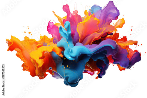 Splashes of vibrant colors create an abstract explosion in fluid motion against a white background photo