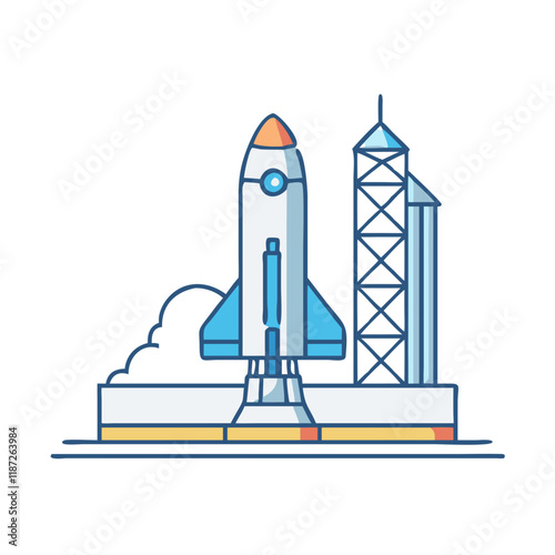 rocket on launch pad vector icon, rocket on launch pad vector illustration - simple illustration of rocket on launch pad, perfect for logos,and rocket on launch pad -themed designs.
