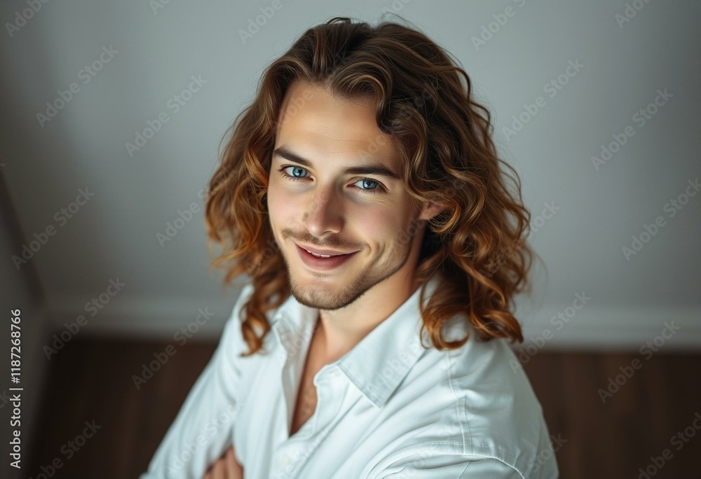Portrait of a calm male figure with long hair Portrait of a calm male figure with long hair