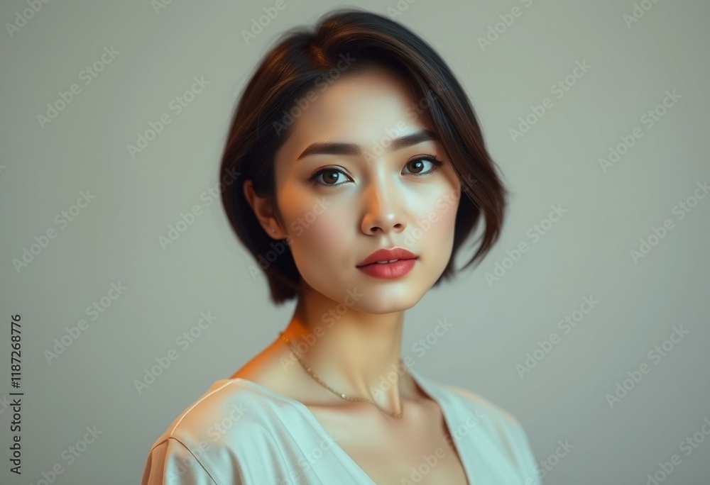 Portrait of a calm and serene woman with short hair Portrait of a calm and serene woman with short hair