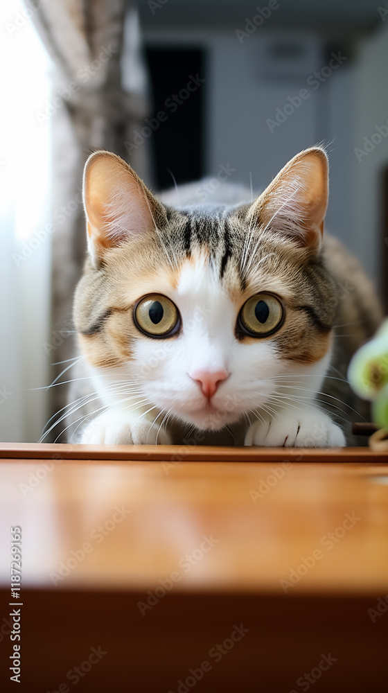 Cute tabby cat looking at the camera with big eyes. Cute tabby cat looking at the camera with big eyes.