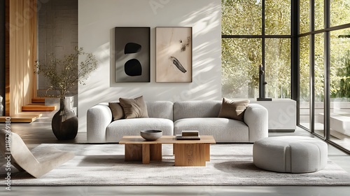 Modern sofa in light gray with sleek metal legs and a soft, plush finish 