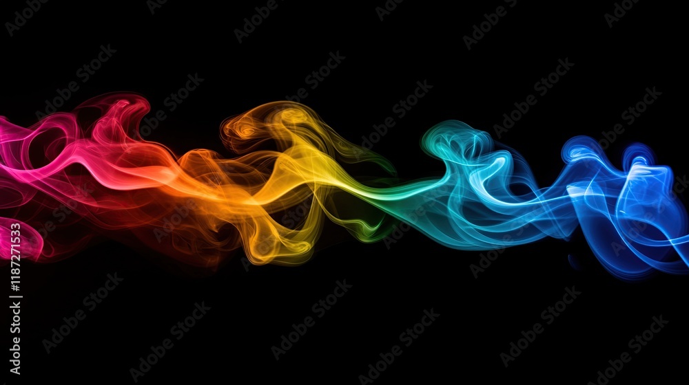 Abstract colorful smoke swirls on black background. (11)