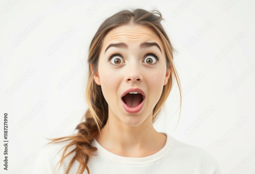 Surprised female portrait with a mix of excitement and delight