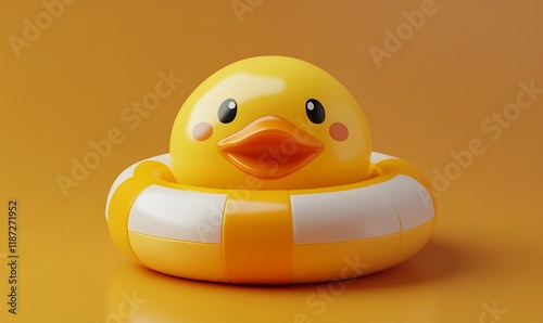 3D rendered cute duck life preserver, bright, cheerful photo