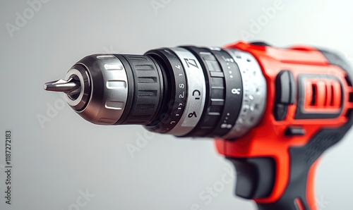 Close-up of red cordless power drill. photo