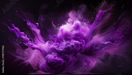 purple smoke purple splash painting on black background purple powder dust paint purple explosion explode burst isolated splatter abstract purple smoke or fog particles explosive effect