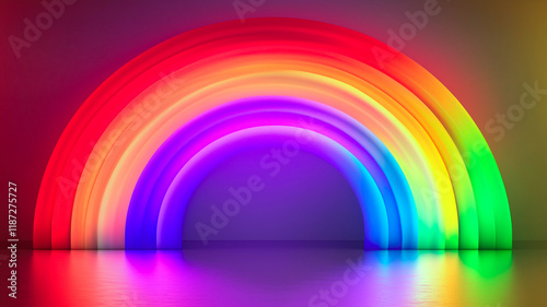 Rainbow creative background. Bright shining luminous rainbow poster. Digital painting. AI artwork.
