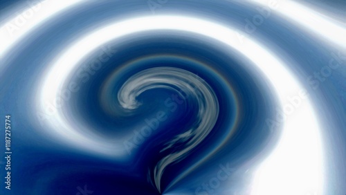 Abstract dark blue and white sky background with clouds in motion and vortex in shape of question mark. Topics: symbol, communication, weather, cyclone, climate change, meteorology, wind, hurricane