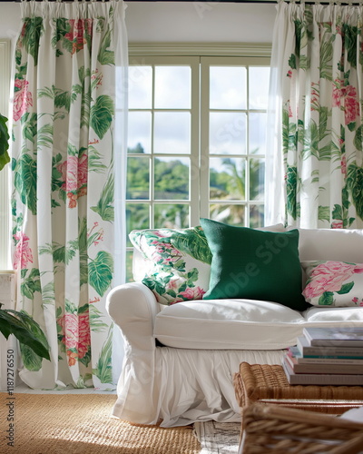 Designer curtains with a large floral print decora_003