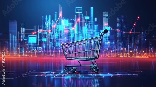 Ecommerce growth visualization digital landscape graphic design futuristic environment data-driven concept