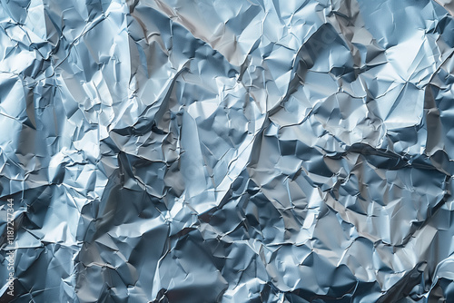 Crumpled metallic foil texture with reflective surface patterns photo