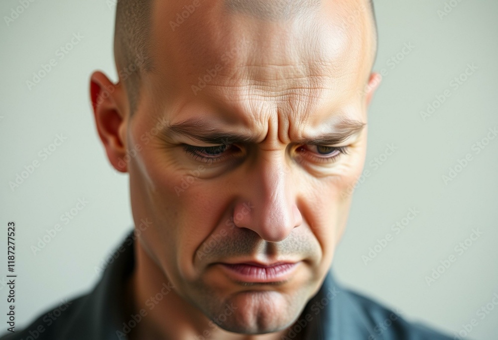 Obraz premium Bald man with a stern expression