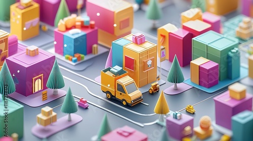 Ecommerce growth in post-pandemic era urban landscape digital art colorful environment aerial view vibrant concept