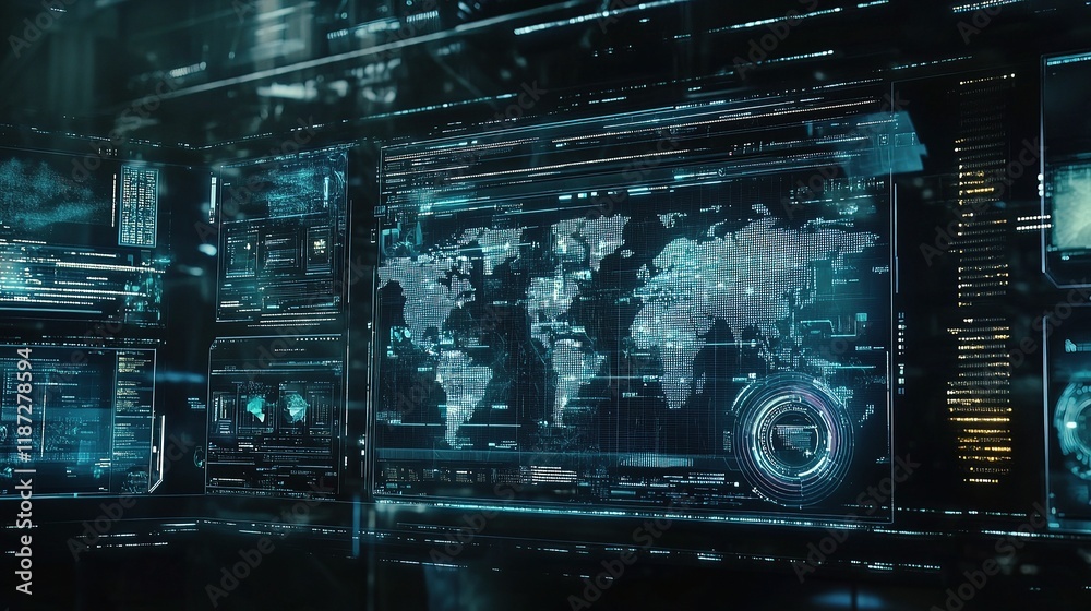 Futuristic Computer Interface Displaying Multiple Data Streams Futuristic Computer Interface Displaying Multiple Data Streams