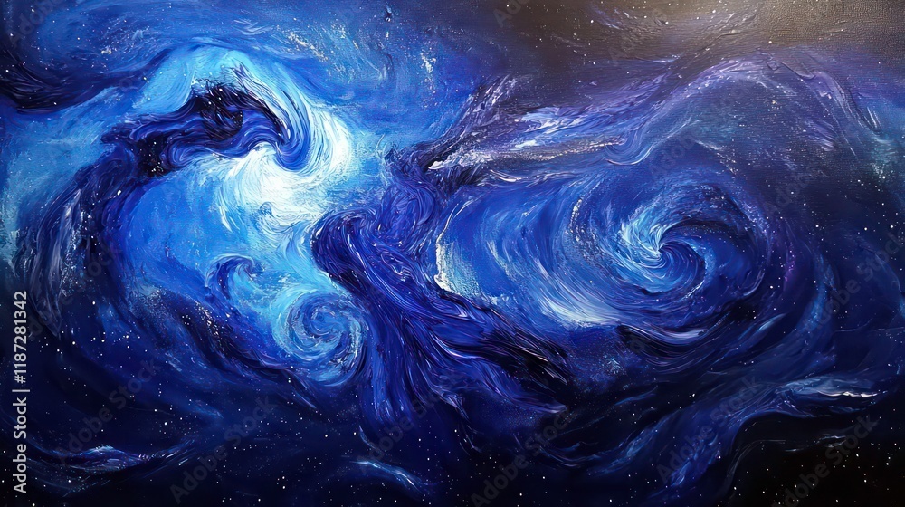 Abstract swirling blue and white nebula painting. Abstract swirling blue and white nebula painting.