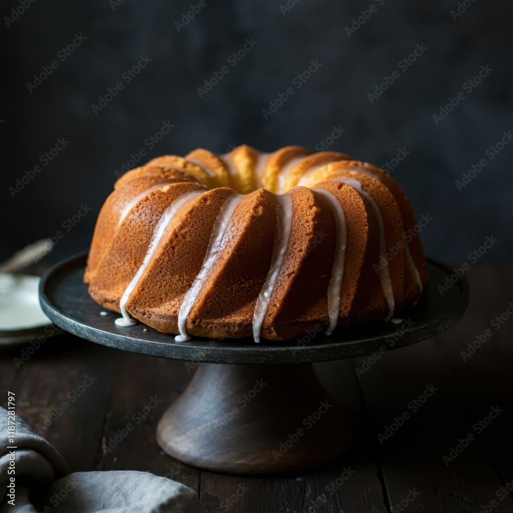 Bundt cake, golden brown, wooden cake stand, warm lighting, rustic background, food photography, high detail, shallow depth of field, soft focus, moody atmosphere, rich textures, baking, dessert, comf Bundt cake, golden brown, wooden cake stand, warm lighting, rustic background, food photography, high detail, shallow depth of field, soft focus, moody atmosphere, rich textures, baking, dessert, comf