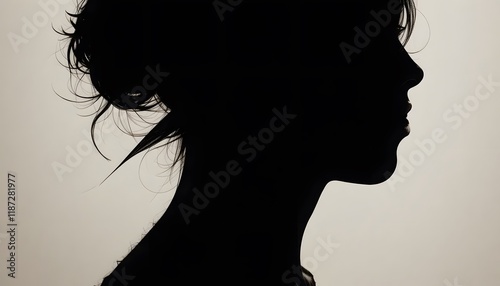 Silhouette of woman with beautiful hair tied up. Generative AI