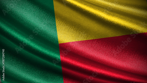 Benin flag with realistic silky wave texture photo