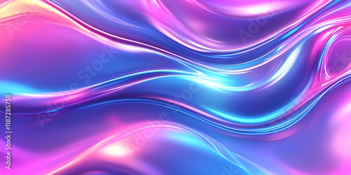 Neon blue light waves with glowing gradient background

 photo