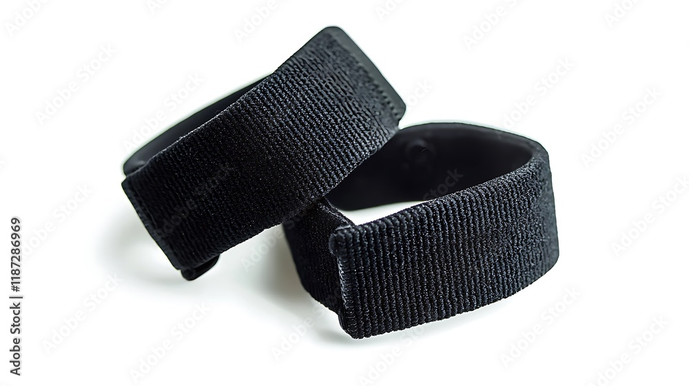 Two black wristbands with a black string Two black wristbands with a black string