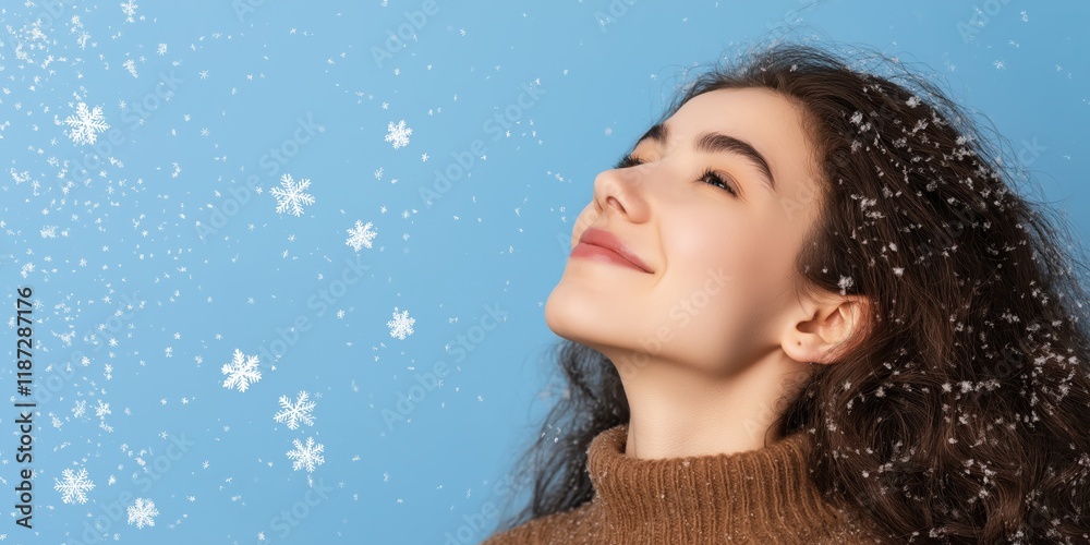 A woman stands amidst a snowy backdrop, her joyful expression capturing the exhilaration of winter wonderland experiences and a sense of freedom. A woman stands amidst a snowy backdrop, her joyful expression capturing the exhilaration of winter wonderland experiences and a sense of freedom.