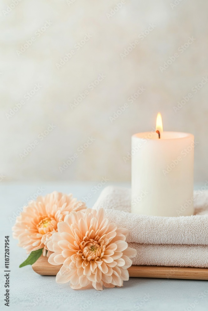Serene Spa Arrangement with Lit Candle and Marigold for Relaxation Serene Spa Arrangement with Lit Candle and Marigold for Relaxation