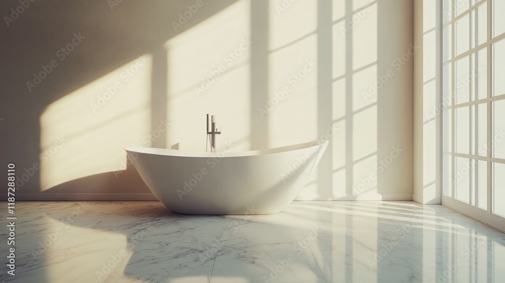 Luxurious bathroom with a freestanding bathtub, marble floors, and soft lighting, copy space Luxurious bathroom with a freestanding bathtub, marble floors, and soft lighting, copy space