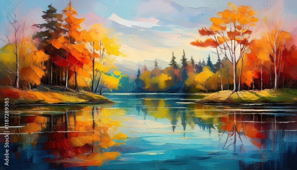 Naklejka premium Vibrant Abstract Landscape Painting Modern Art Meets Acrylic Paints in a Peaceful Blend of Serene Hues and Textures