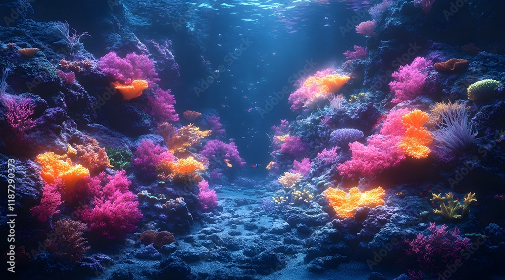 Fototapeta premium Surreal Underwater Landscape with Glowing Coral - Generative AI