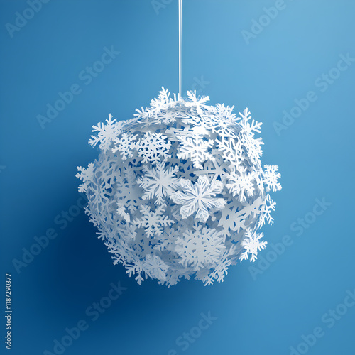 Paper Snowflake Ball for New Year on Blue Background

 photo