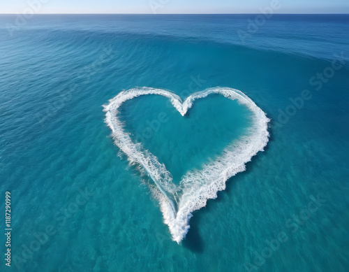 heart on the sea, water waves making heart on the sea, blue sea water makes heart