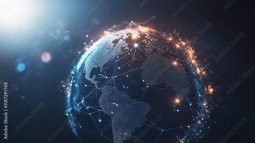 Fototapeta premium Abstract Digital Globe with Interconnected Lines and Wireless Nodes