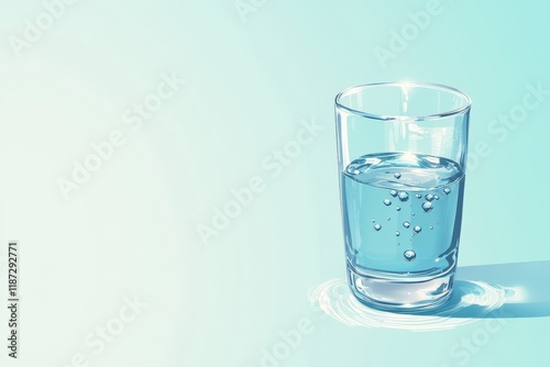 drink tap water campaign - environmental concept with a water droplet in a glass, highlighting the importance of clean tap water, minimal background with copy space photo