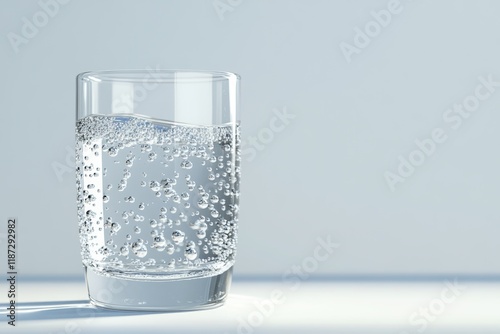 refreshing glass of tap water, with bubbles and light reflections creating a sense of freshness, minimal background with copy space photo