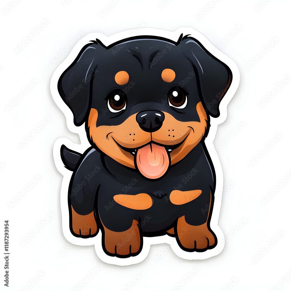 Funny Rottweiler puppy with tongue hanging out, sticker, isolate on white background Funny Rottweiler puppy with tongue hanging out, sticker, isolate on white background