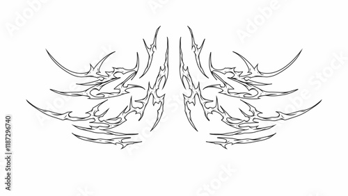 Symmetrical neo tribal vector design. cyber sigilism with sharp, spiked edges black white vector designs for decorative and artistic appeal
