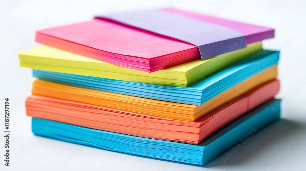 A neat stack of sticky notes in various colors isolated on white background A neat stack of sticky notes in various colors isolated on white background