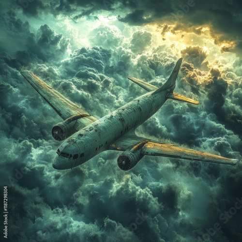 Wallpaper Mural Weathered airplane flies through ominous clouds. Torontodigital.ca