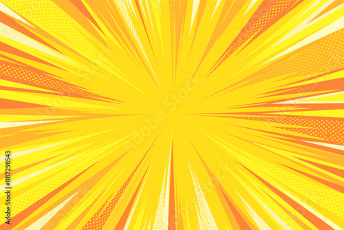 Yellow Comic Style Background. Modern creative pop art rays halftone style background. Clean anime halftone backdrop