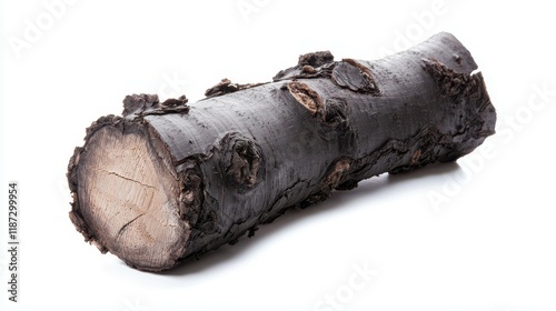 Rustic cut tree trunk with bark remnants forest natural wood close-up nature organic texture photo